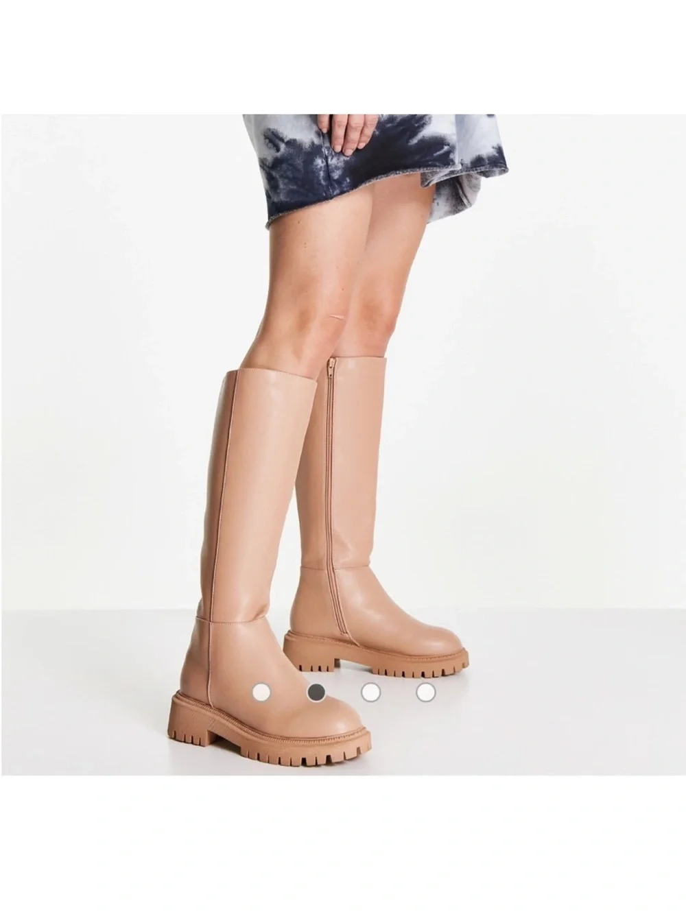 ASOS London Rebel Tan Chunky Lug Sole Knee High Boots Size 8